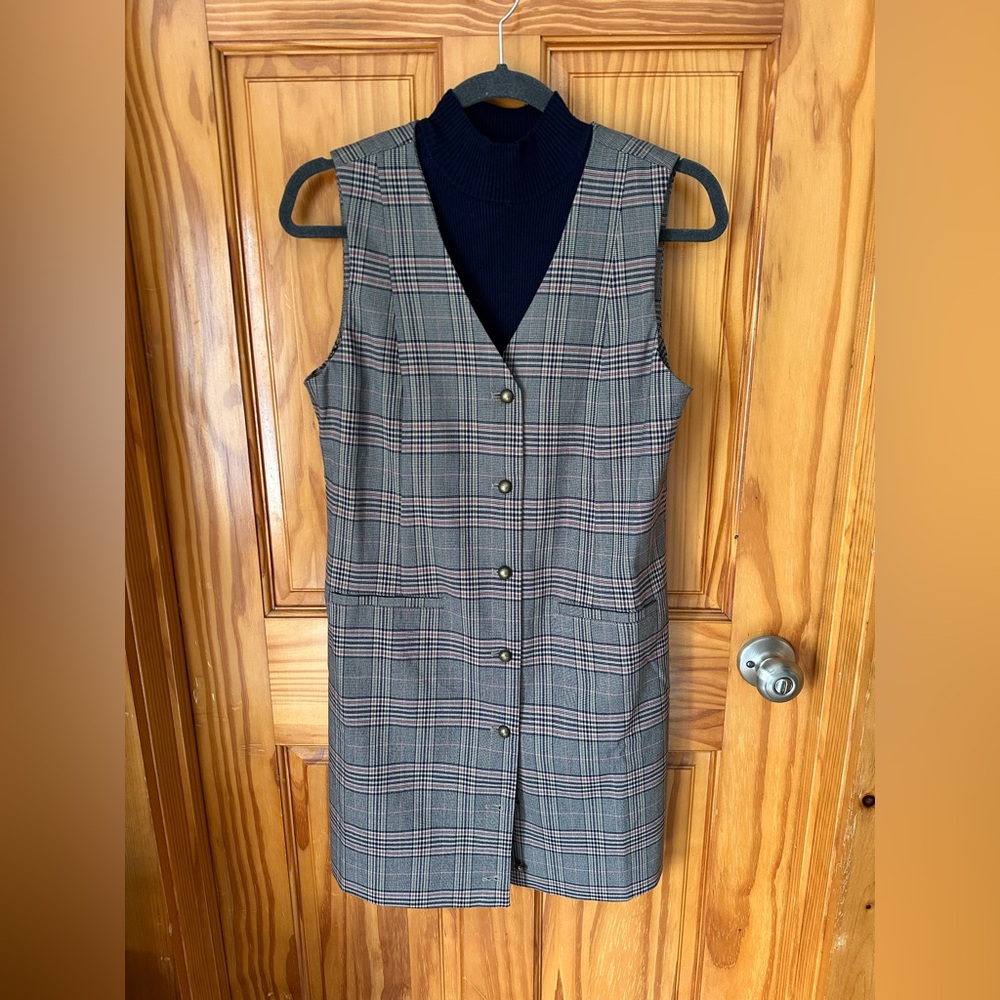 NWT house of Harlow 1960 Plaid Button-Front Sleeveless Tunic Dress - Picture 8 of 11